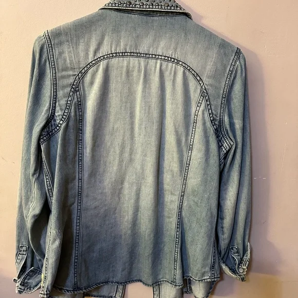 Harley Davidson snap up faded denim shirt with steel bling collar - Picture 7 of 12